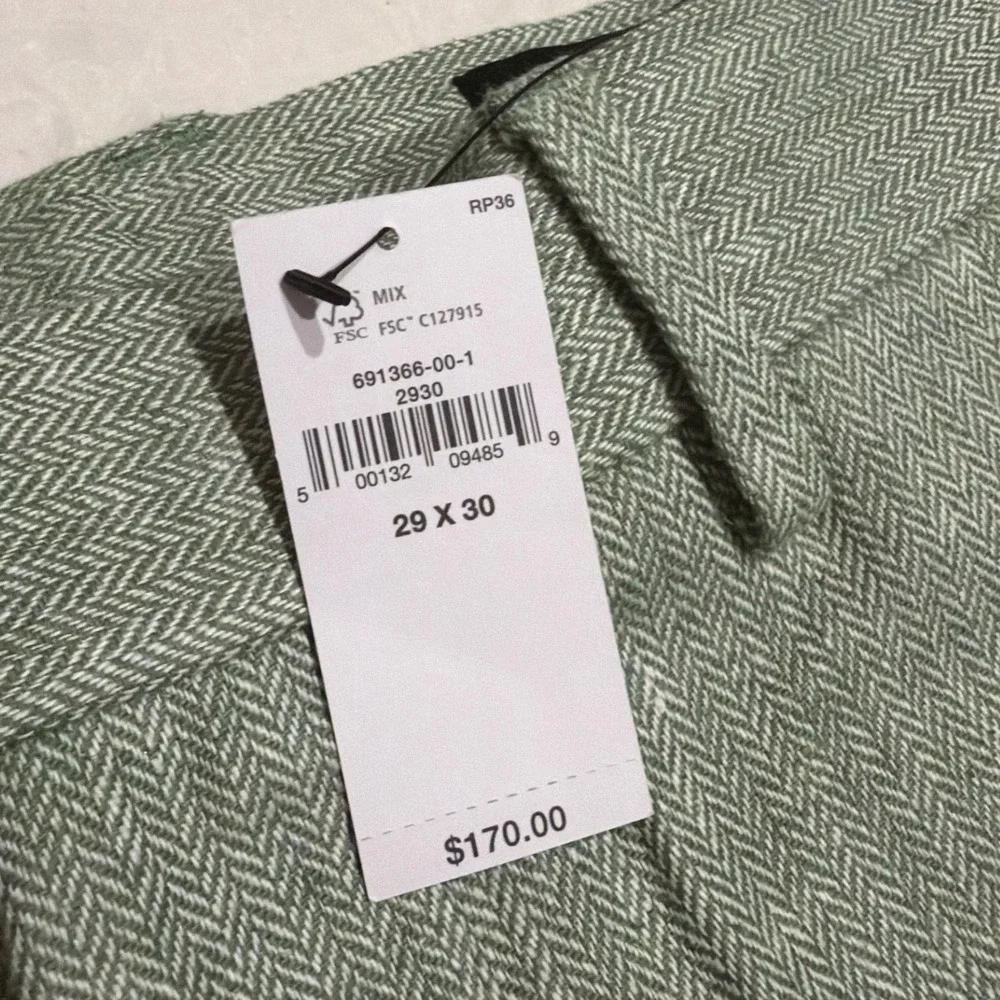 Banana Republic Trousers 29 Sage Green Herringbone Linen Tailored Fit Luxury